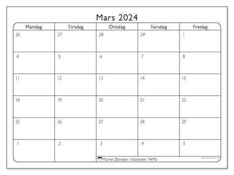 Kalender For Mars 2024 For Utskrift “74ms” Michel Zbinden No