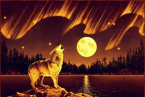 Lobo Aullando A La Luna Lobo Aullando Luna Noche