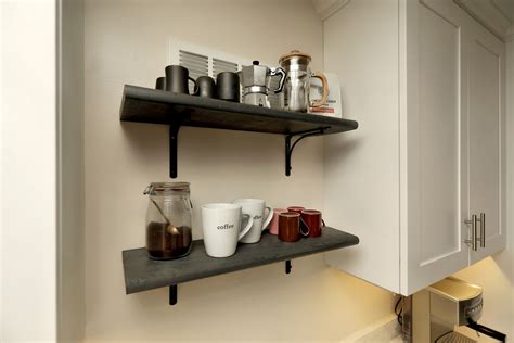Floating shelves are always a popular shelf option, as their minimal looks and unobtrusive design complements a multitude of home décor styles. Floating Shelves | Custom kitchens, Red oak, Floating shelves