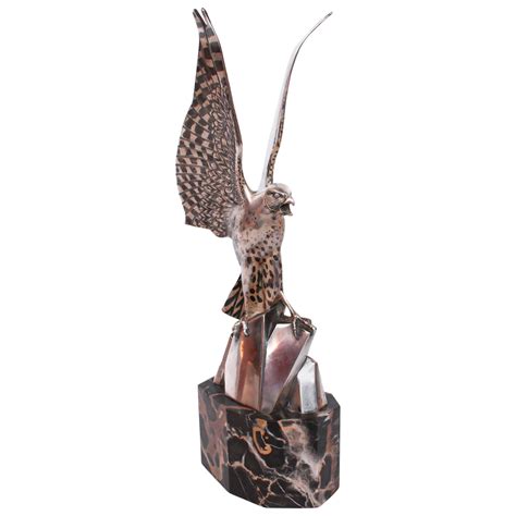 Art Deco Bronze Falcon Sculpture By Henri Rischmann Signed To Leg