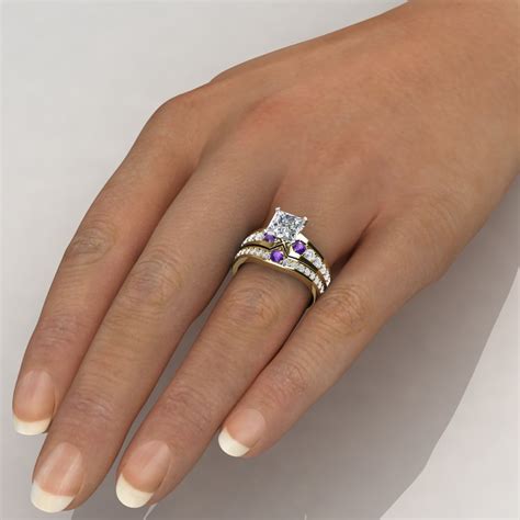 Custom Design Graduated Princess Cut Engagement Ring And Wedding Band