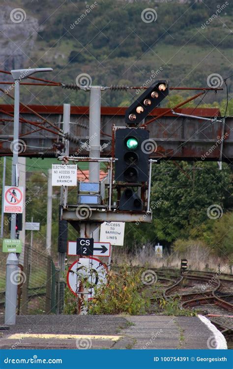 Color Railway Signal Signs Feather For Junction Editorial Photo