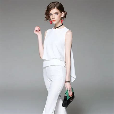 Summer Runway Fashion Elegant Casual White Chiffon Pant Suits