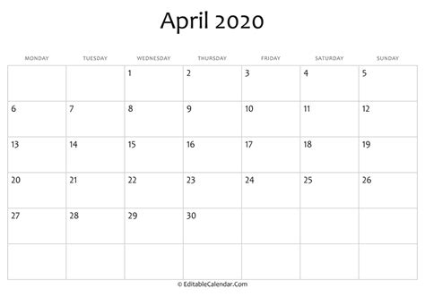 April 2020 Printable Calendar With Holidays