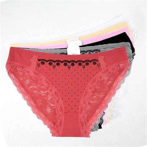 5pc Lace Panties For Women Underwea Sexy Briefs Lingerie Cotton Print