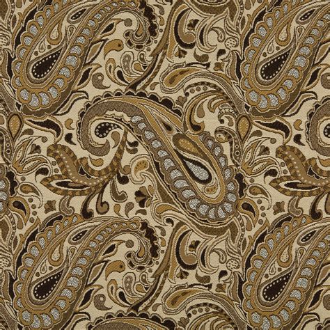 Beige And Brown Paisley Damask Upholstery Fabric