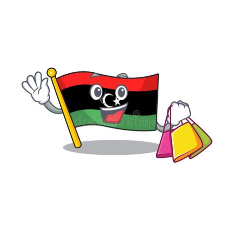 Shopping Flag Libya Cartoon Isolated The Mascot Stock Vector