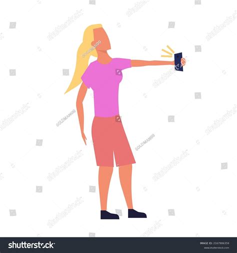 Woman Make Selfie Vector Illustration Photo Stock Vector Royalty Free