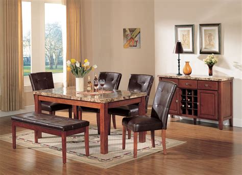 acme bologna  pc marble top rectangular dining table set