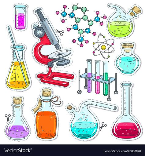 Set Colorful Of Chemical Laboratory Equipment Vector Image Science