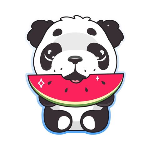 Cute Panda Eating Watermelon Kawaii Cartoon Vector Character Adorable