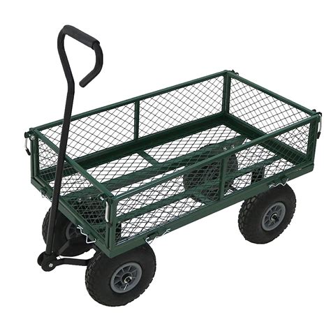 Oypla Heavy Duty Metal Gardening Trolley Green Trailer Cart Amazon