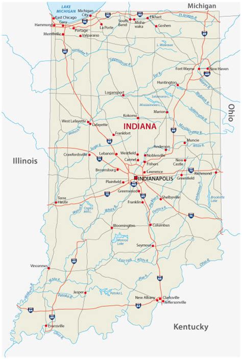 Large Detailed Roads And Highways Map Of Indiana State With All Large