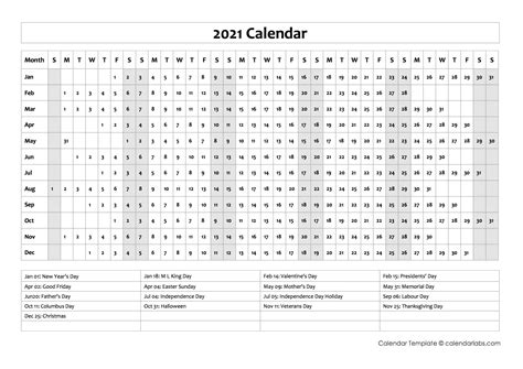 2021 Calendar At A Glance Printable