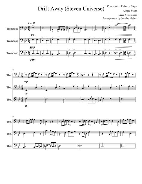 Drift Away Steven Universe Trombone Trio Sheet Music For Trombone