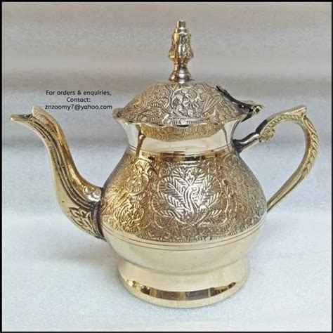 Embossed Kangoora Brass Teapot Curvy Zig Zag Design Model Name