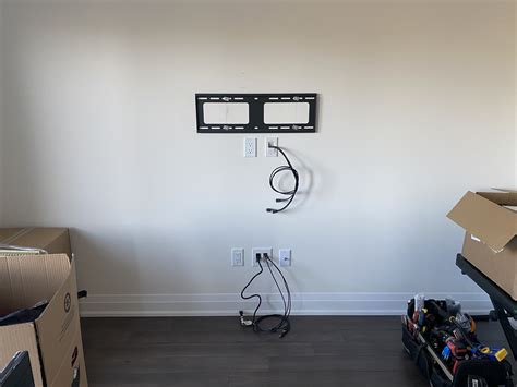 Tv Wires Hidden In The Wall Following Building Code Tv Wall Mount Installation Home Theater