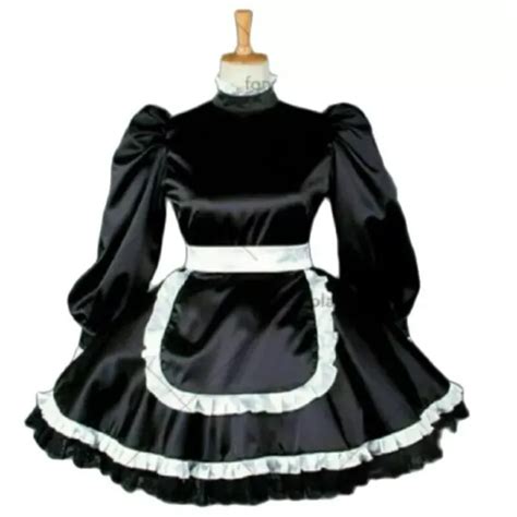 sexy lockable sissy maid black satin dress cosplay costume tailor made eur 42 05 picclick fr