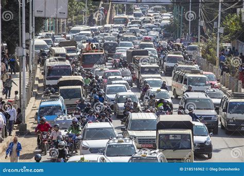 Traffic Jam And Air Pollution In Central Kathmandu Nepal Editorial