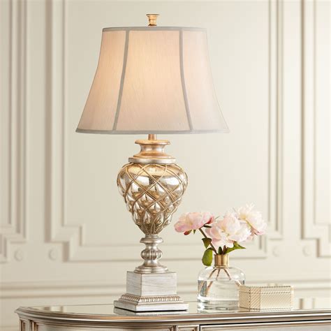 Barnes And Ivy Traditional Table Lamp With Nightlight LED Tall Mercury Glass Off White