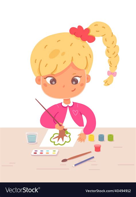 Girl Painting In Art And Crafts Class Little Vector Image