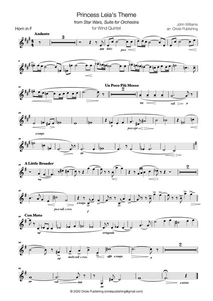John Williams Princess Leias Theme Star Wars For Wind Quintet Oriole Publishing For Wind