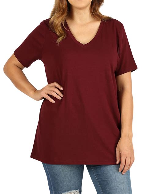 Women And Plus Size Cotton V Neck Short Sleeve Casual Basic Tee Shirts Fired Brick 2x