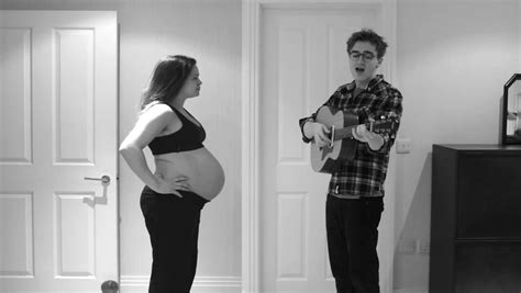 husband serenades pregnant wife in time lapse video