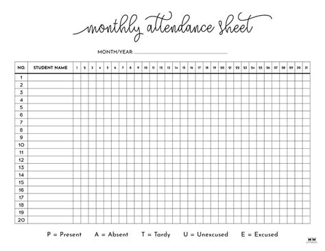 Weekly Attendance Sheet Template Teachers Resources