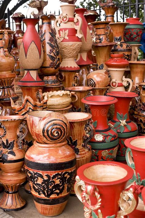 Decorative oil lamps are used for many auspicious occasions and are of religious significane. Beautiful Handmade & Hand-painted Clay Pots Stock Image ...