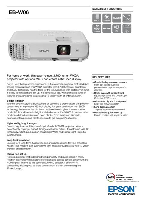 Epson Eb W06 Wxga 3lcd Projector 3700 Lumen