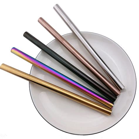Extra Wide 12mm Colorful Rainbow Black Drinking Straws Reusable 304
