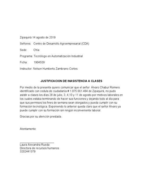 Carta De Inasistencia Sena Pdf