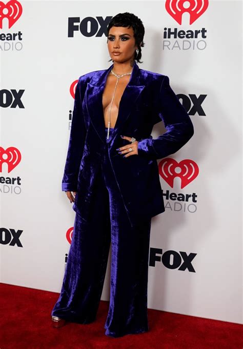 Demi Lovato Dons Velvet Suit And Platform Boots At Iheartradio Awards