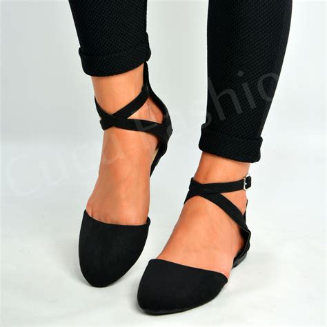 Ladies Ankle Strap Ballerina Womens Flats Court Pumps Summer Comfy Shoes Size Uk Ebay