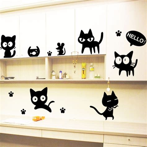 Cartoon Black Cat Cute Diy Vinyl Wall Stickers For Kids Rooms Home