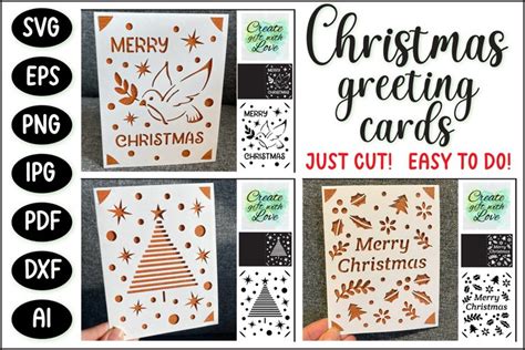 Merry Christmas Card Svg Template Paper Cutting Cricut