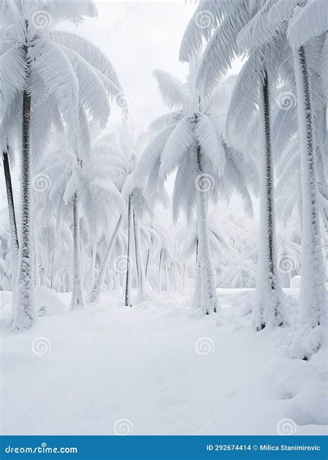 Snow Covered Palm Tree In An Unexpected Winter Scene Stock Illustration