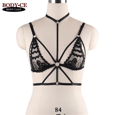 Womens Sexy Lace Sheer Bra Lingerie Cage Tops Bustier Black Elastic