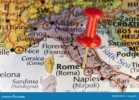 Destination Map Rome Italy Pinned Map Royalty Free Stock Photo
