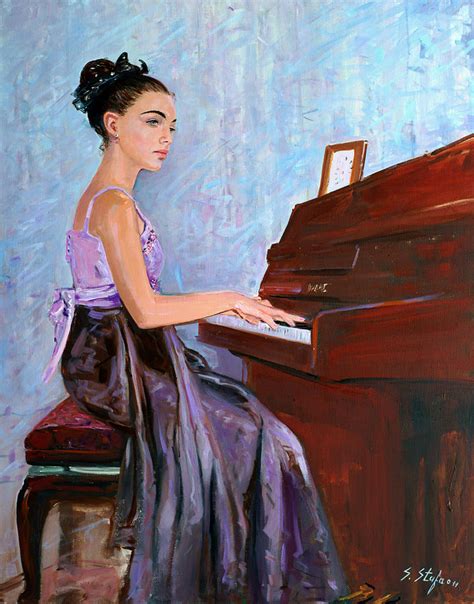 Beautiful Girl Playing Piano Painting By Sefedin Stafa