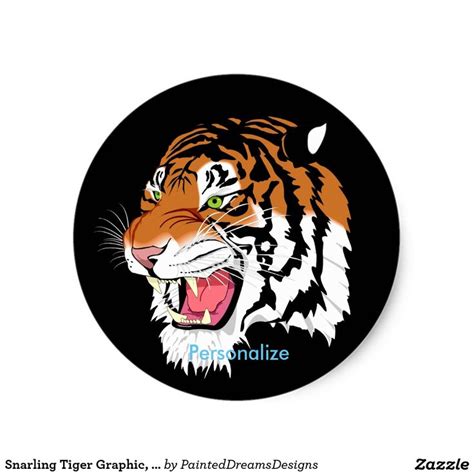 Snarling Tiger Graphic Personalize Classic Round Sticker Round