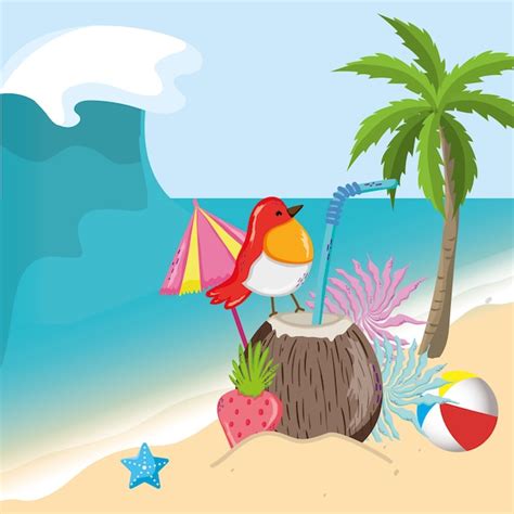Dibujos Animados De Playa Tropical Paisaje Tema Descargar Vectores