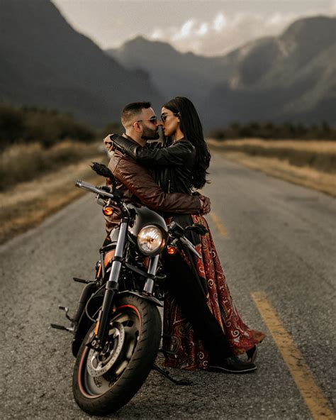 edgy vancouver couple takes harley motorcycle for a spin at engagement session by amr… couple