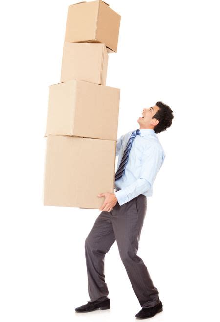 Businessman Carrying Heavy Boxes Isolated Over A White Background
