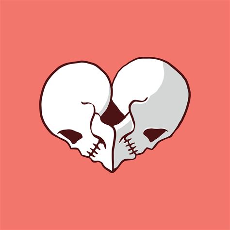 Head Skull Couple Illustrated In Heart Or Love Romantic Gothic Doodle