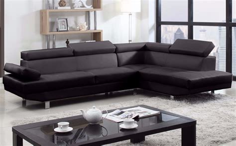 Modern Contemporary Faux Leather, Mircrofiber Sectional Sofa, Black