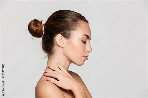 Side View Beauty Portrait Of A Beautiful Half Naked Woman Stock Photo