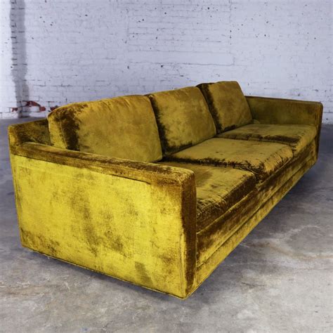 Green Velvet Lawson Style Three Cushion Sofa Vintage Mid Century Modern