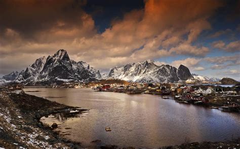 Norway Mountains Bay Village Winter Dusk Wallpaper Travel And